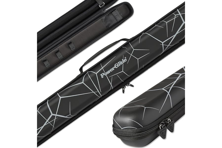 POWERGLIDE Snooker Pool or Billiard Cue Case | Svartur | Modern Design Soft Touch EVA | Handle & Shoulder Strap | Protective Foam Interior | Accessory Pockets | to Fit 2-Piece