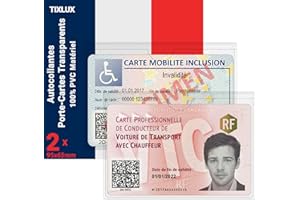 Tixlux Lot de 2 Porte-Cartes Autocollants Transparents, 9,5 x 6,5 cm, Idéal pour Les VTC et pour la Mobilité Inclusion, Les Cartes de Visite, à Utiliser dans Les Bureaux, Les écoles, Les Maisons.