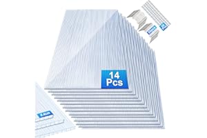 SWANEW Lot de 14 plaques de toiture creuses en polycarbonate de 4 mm d'épaisseur avec 50 clips W et 50 clips Z Transparent pour la construction de serres, etc.