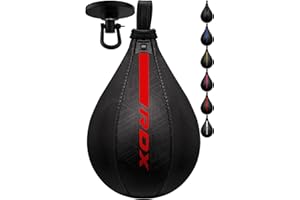 RDX Poire de Vitesse Boxe, Sac de Boxe, Cuir Speed Punching Ball, Plafond Pivotant RotuleD'entraînement Karate Fitness Gym MMA Kickboxing Muay Thai Arts Martiaux Doups de Pied Bag Adulte