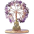 CRUCISRESIN Buddha Statue with Healing Crystal Tree, Tree of Life for Positive Energy. Home Decor Yoga Meditation. Amethyst.(A)