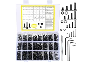 BJBJJIU 1500 Sztuk Wysokiej Jakości Zestaw Śrub Imbusowych, Nakrętek i Pierścieni, Galwanizowane Wytłaczane Śruby, Śruby Maszynowe Platformy, Cylindryczne Śruby ze Stali Nierdzewnej, Zestawy M2 M3 M4 M5