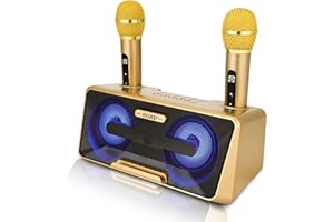 DLARA Karaoke Bluetooth Portatile, Sistema di Karaoke PA con 2 Microfoni Wireles, Karaoke Macchina Altoparlante con Supporto per Cellulare/USB, Sostegno Scheda TF/AUX In, per Cantare KTV Esterno Festa,