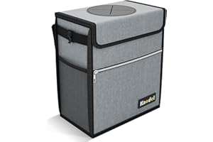K KNODEL Knodel Car Bin, Car Bin with Cover, Leak-Proof Car Bin Bag with Storage Pockets, Waterproof Drink Cooler Hanging for Headrest (Large, Gray)