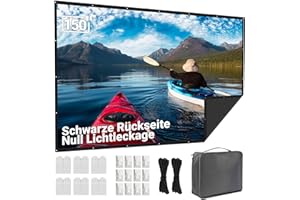 LEORFI Beamer Leinwand 150 Zoll Outdoor - Upgrade mit schwarzem Hintergrund & undurchsichtig - Tragbare Leinwand für Beamer Indoor und Outdoor - 16:9 faltbar, waschbar, knitterfrei für Heimkino, Kino,