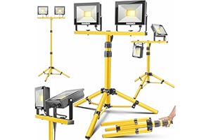 MASKO® LED Baustrahler 8000 Lumen Doppel 2x50W mit Stativ & Fernbedienung Arbeitsleuchte 72LEDs Arbeitsscheinwerfer 360° Drehbar IP65 Bauscheinwerfer 5m Kabel Baustellenlampe höhenverstellbar 86-202cm