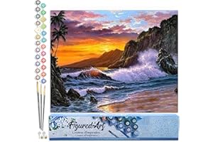 Figured'Art Dipingere con i Numeri - Paint by Numbers Scogliera E Onde, Passatempo per Adulti, Kit Completo, Hobby Creativi - Quadri fai da te 40x50cm senza cornice
