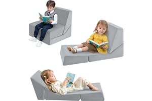 ‎MEMORECOOL MeMoreCool Kindersofa Ausziehbares Schlafsessel, Sitzsack für Kinderzimmer, Lounge Stuhl Faltbarer Boden Lounger, 3-in-1 Klappstuhl für Kinder, Liegestuhl für Kleinkinder 1-3 Jahre, Grau