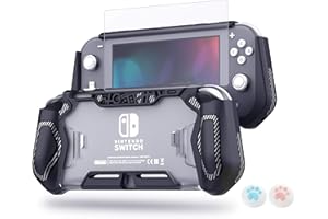 LEYU SMART LEYUSMART Housse de Protection pour Nintendo Switch Lite, Housse de Protection avec Protecteur d'écran en Verre trempé HD et Capuchons pour Le Pouce,Noir
