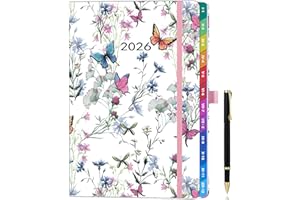 HWXBEN Agenda 2026 Semana Vista A5 – Planificador elegante con pestañas mensuales, bolígrafo y bolsillo – Organizador diario de enero a diciembre