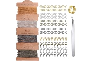 DGN 39 Fuß Gliederkette Meterware, 4 Farben Schmuckkette, Ketten Basteln Gliederkette Metall, Gliederkette Schmuck DIY mit 40 Karabinerverschlüsse und 120 Sprung Ringe für DIY Schmuck Herstellung