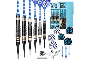 CareGames 6 Dardos Punta Plastico para Diana Electrónica, Dardos Diana Electronica de Profesionales con 12 Plumas de 4 Patrones,50 Puntas,9 Ejes de PC,2 Protectores de Plumas y Herramienta de Dardos