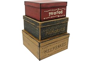 CVHOMEDECO. Foto quadrate Vintage Primitive, ricordi, scatole per nidificazione in Cartone, Grandi 27,9 x 27,9 x 14 cm. Set di 3.