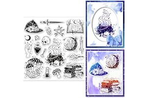 ‎GLOBLELAND GLOBLELAND Magic Elements Clear Stamps Für DIY Scrapbooking Witch Book Hat Silikon Clear Stamp Seals 15x15 cm Transparente Stempel Für Kartenherstellung Fotoalbum Journal Home
