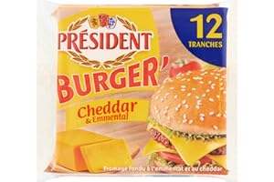 Président Fromage fondu Burger' Cheddar & emmental - Le paquet de 12 tranches, 200g