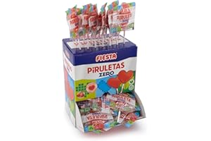 FIESTA Piruletas Zero Caramelo con Palo en Forma de Corazón Sabor Cereza - Sin Azúcar - Caja de 70 unidades