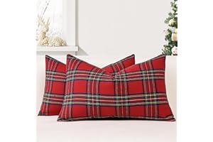 JOTOM Set di 2 Tartan Scozzese Federe per Cuscini 30x50cm Copricuscini Di Natale Agriturismo Plaid Decorativo Cuscini Divano Arredamento per la Casa per Divano Soggiorno Letto (Rosso Verde)
