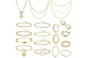 Kakonia 15 Pezzi In Oro Gioielli Set Piccolo Cerchio Orecchini Collana Bracciali Regolabile Per Le Donne Ragazze Catena Strato Collana Orecchini Finti Collegamento