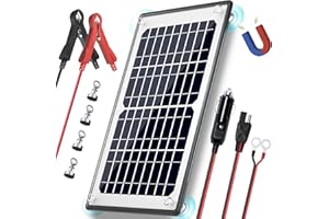 POWOXI Solar Panel, 12V 10W Magnetic Solar Battery Charger Maintainer, Built-in Intelligent Charge Controller, Waterproof Solar Trickle Charger Alligator Clip for Car RV Motorcycle Marine, etc.