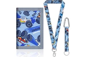 JOZMMZEOOA Niños Monedero 23,8×12,3CM Cartera Niño Triptico Tarjetero Hombre Monedero Pequeño Cartera para Niños con Mosquetón,2 Cordón para el Cuello y Llavero Coche para Regalos de Cumpleaños