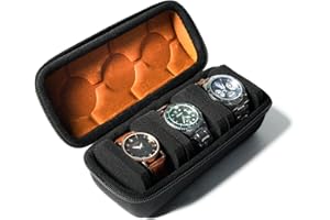 AUKURA 3 SLOTHard Watch Roll Travel Case, Zipper Case Storage and Organizer for Men and Women, with anti-move watch pillow (Black 3slot)