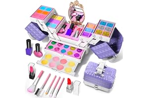 BLMUKCE Kids Makeup Sets for Girl, Makeup Kit with Pretend Play Accessories, Ideal Birthday Presents for 4 5 6 7 Year Old Girls, Washable and Non-Toxic Princess Dress Up Toys Gift (Purple)