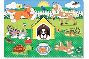 Melissa & Doug Puzzle en Bois À Boutons - Animaux Domestiques, Cadeau pour enfants de 2 3 4 ans,Jouet en bois Montessori, Jouets d'éveil et 1er âge, Jouets éducatifs et de développement