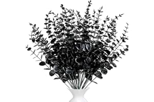 LWAIX Künstliche Eukalyptus Deko Zweig 20Stk Pflanzen Eukalyptus Blätter Eukalyptusstiel Kunstpflanzen Künstliche Eukalyptusbäume Silberdollar Gefälschte Pflanze (20, Schwarz)