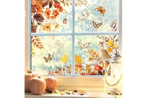Tanlaby Autumn Window Clings Fall Leaves Flowers Butterfly Mushroom Window Decals Double-Sided Static Anti-Collision Window Sticker for Home Store Window Glass Door Decoration
