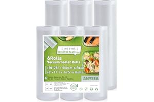 Anysea Rollos Envasadora al Vacio：Bolsas Vacio Alimentos 3 Rollos 20 x 500cm y 3 Rollos 28 x 500cm, Bolsas Envasar al Vacio Alimentos Sin BPA, para Envasadora Sellador de Vacío