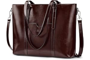 S-ZONE Bolso de mano de piel para laptop de 15.6 pulgadas con correa cruzada para mujer