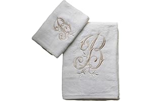 RICAMI FIORENTINI BALDI Asciugamani INIZIALI Ricamate, Set 2 Pezzi Spugna da Bagno, Viso+OSPITE, Asciugamani cifrati in Spugna di Cotone 100% Made in Italy (Lettera B)