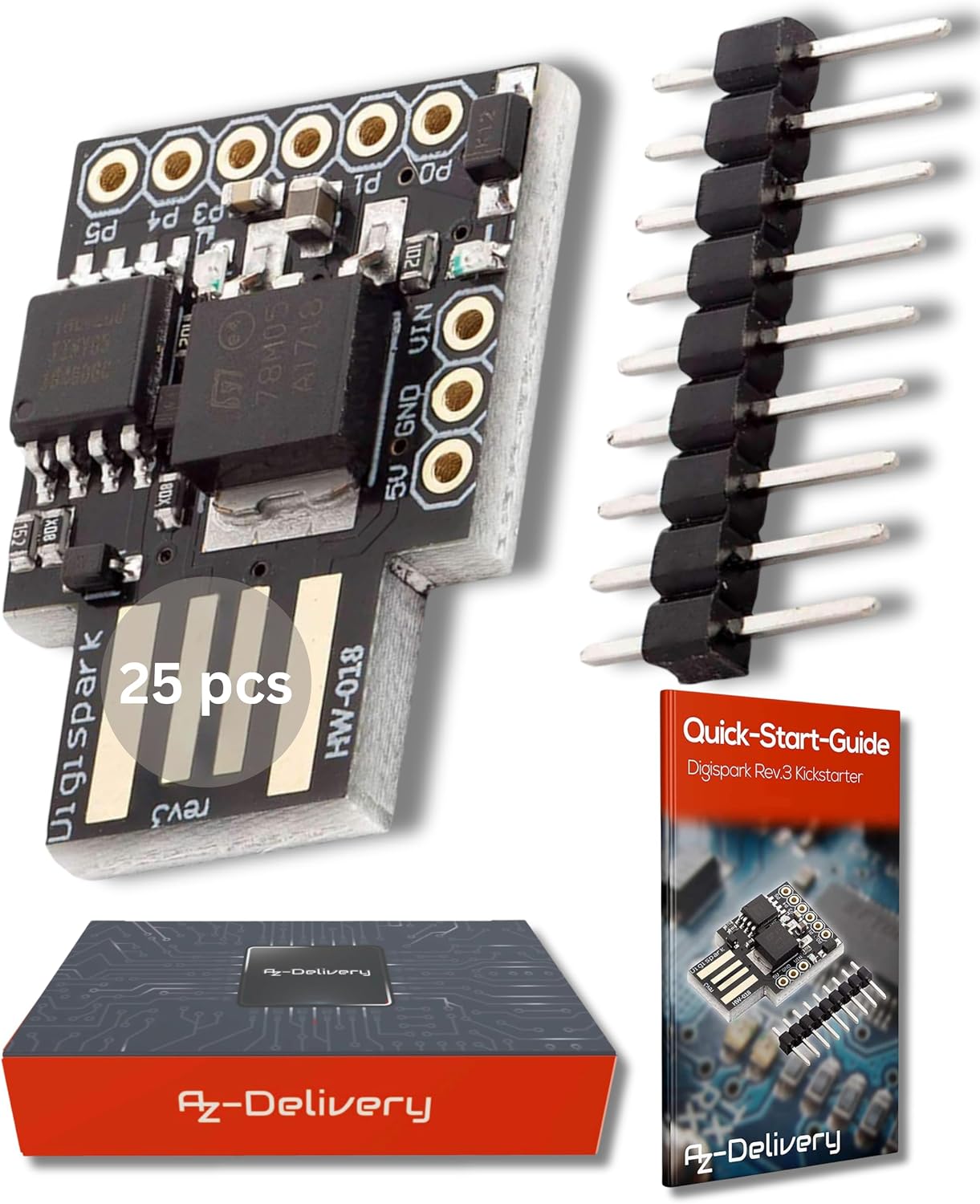 AZDelivery 25 x Placa de Desarrollo Digispark Rev.3 Kickstarter ATTiny85 con USB Compatible con Arduino con E-Book Incluido!
