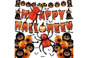 YBwanli Halloween Deko Set - Kreative Spinne, Happy Halloween Banner, Kürbis Girlande, 3D fledermaus, Luftballons - Ein Dekorationsset voller Halloween-Atmosphäre