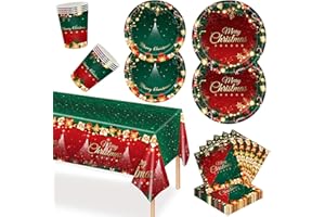 POPOYU Set di 69 stoviglie di carta natalizia, per feste di Natale, per 16 ospiti, tovaglia natalizia usa e getta, tovaglia blu