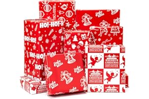 Toptime Papier Cadeau Noel, 6 Feuilles de Emballage Cadeau Noel avec des Anges, un Arbre de Noël et des Cloches, Papier Cadeau Rouge Brillant pour le Nouvel An, les Vacances et la Fête, 70x50cm