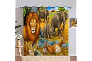ANHOPE Safari Tier Löwe Elefant Hirsch Blickdichte Gardinen mit Ösen Kinder Jungen Mädchen Thermo Vorhänge Wohnzimmer Schlafzimmer Verdunklungsvorhänge 2er Set H 229 x B 140 cm