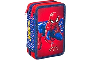 Clondo Astuccio 3 Scomparti Completo, Per Spiderman Fan, 44 Pezzi Inclusi, Penne, Matite, Pennarelli, Pastelli, Forbici – Scuola Elementare e Regalo – Gadget Ufficiale Per Bambino Rosso