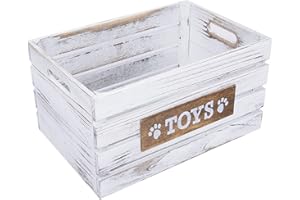 green leaves Dog Toy Box Wooden, Wooden Dog Toy Box Storage, Toy Boxes for Dogs, Small Wood Crate, Dog Basket for Toys (White, Small)