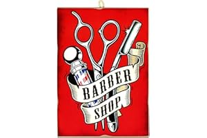 KUSTOM ART Cucuba Quadro Quadretto Stile Vintage Barber Shop da Collezione Stampa su Legno. Per Arredamento Ristorante Pizzeria Bar Hotel
