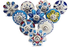 Ajuny Set di 10 Pomelli in Ceramica Blu e Bianchi per Mobili e Armadietti Maniglie per Cucina Bagno Cassettiere Decorativi Colorati in Ceramica Fatti a Mano
