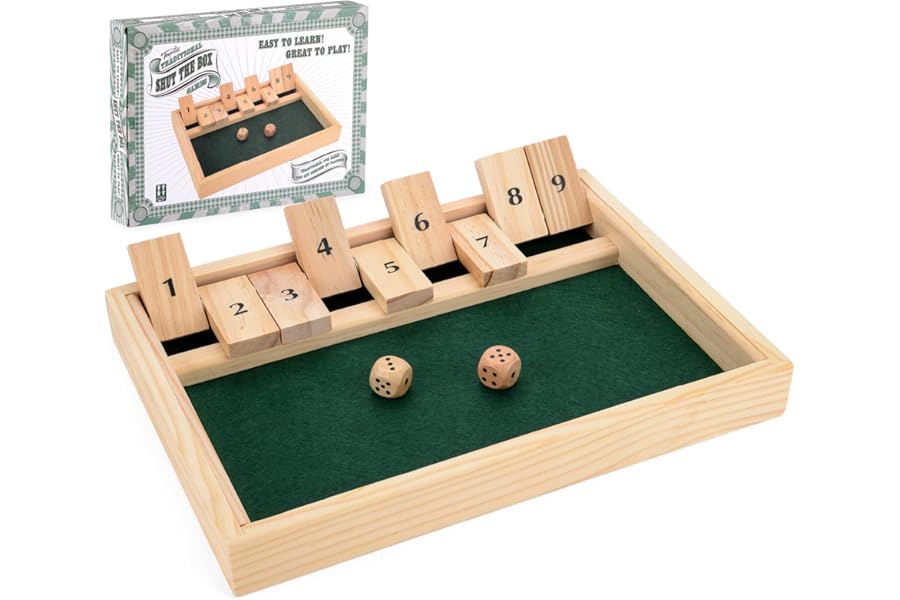 Toyrific Shut The Box Game for 2 Players, Wooden Table Dice Classic Kids Family Travel Game
