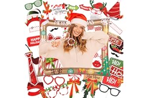 DEEPTON Fotobox Accessoires Weihnachten, 39 STK Aufblasbare Fotorahmen Foto Requisiten Weihnachtsparty Deko Weihnachtsfeier Deko Weihnachtsaccessoires Gold Weihnachtsassesoires
