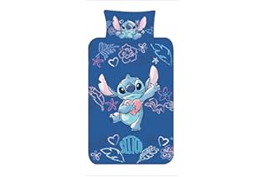 Disney Stitch Bedding Single Duvet Cover Set With Pillowcase – Girls Reversible Blue Polycotton Bedding – Official Lilo & Stitch Design – Easy Care, Machine Washable (Single)