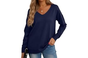 GRECERELLE Women's Jumpers Sweatshirt Ladies Casual Classic Plain Pullover Knit V Neck Long Sleeve Jumper Tops Blouse T-Shirt for Winter Fall Spring