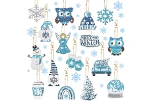 Homgaty 16 ciondoli per pittura con diamanti 5D per bambini, portachiavi con fiocchi di neve, gufo, kit per pittura a diamante fai da te per decorazioni natalizie e regali