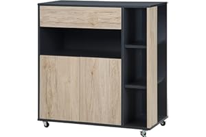HOMCOM Carrello da Cucina Multiuso con Cassetto, Armadietto e Scaffale, Isola da Cucina Portavivande con 4 Ruote, 80x39x86.5cm, Legno e Nero