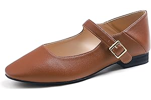 Feversole Women's Square Mary Jane Fashion，Dames élégantes Chaussures décontractées Ballet Plat Bout carré Confortable Marche Quotidienne Mary Jane Chaussures de Mode