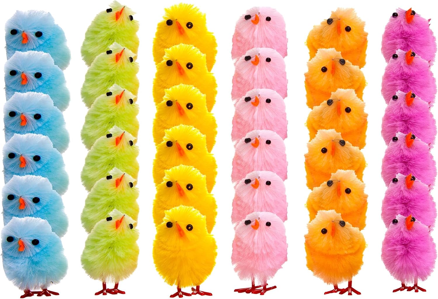 36pc Easter Chicks for Craft - Coloured Small Fluffy Easter Chick Decorations 6 Colours Included - Colourful Little Baby Chic