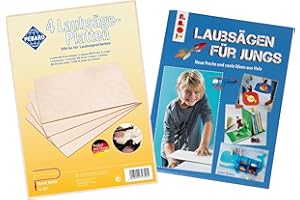 Pebaro 327/BUCH - 4 piastre per sega a traforo in compensato di betulla, incluso libro per sega a foglie con idee creative per sega a fogliame